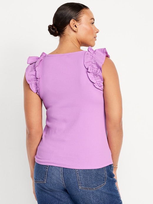 Image number 6 showing, Ruffled Mixed Fabric Tank Top