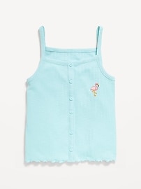 Image number 2 showing, Fitted Button-Front Embroidered Graphic Tank Top for Girls