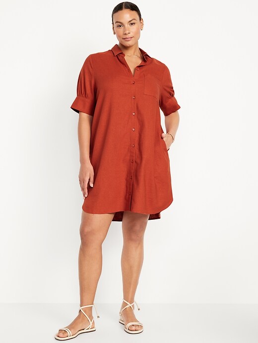 chinese dress ladies Ora Linen Blend Shirt Dress-Navy