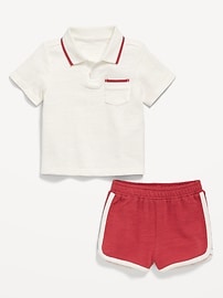 Image number 2 showing, Textured-Knit Collared Pocket Shirt and Shorts Set for Baby