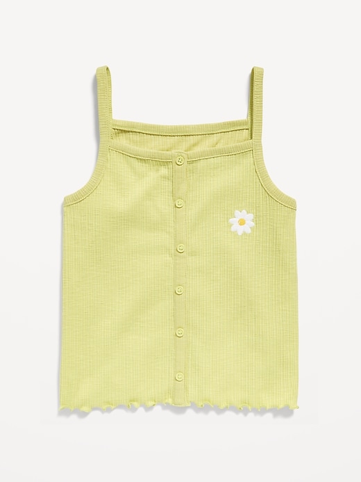 View large product image 2 of 4. Fitted Button-Front Embroidered Graphic Tank Top for Girls