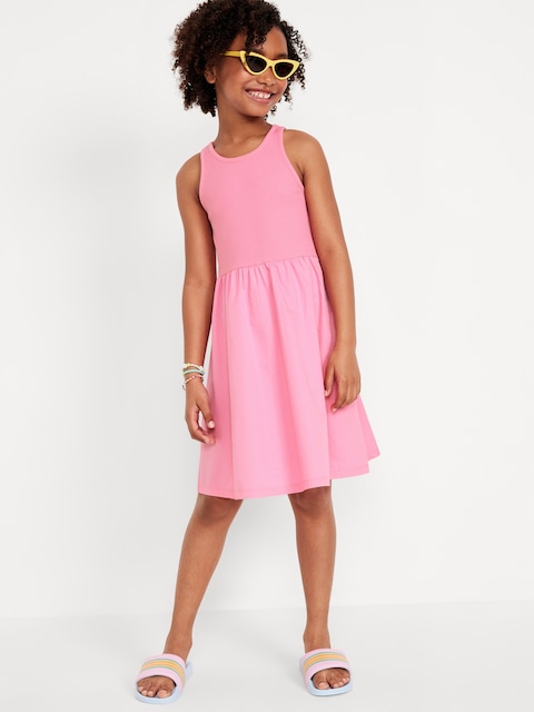 Sleeveless Mixed Material Dress for Girls