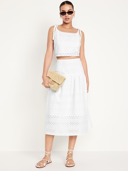 Image number 3 showing, Dropped-Waist Eyelet Midi Skirt