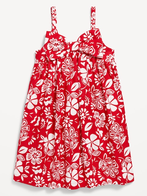 Robe sans manches en mélange de lin à motif ornée d’une boucle pour Toute-petite fille