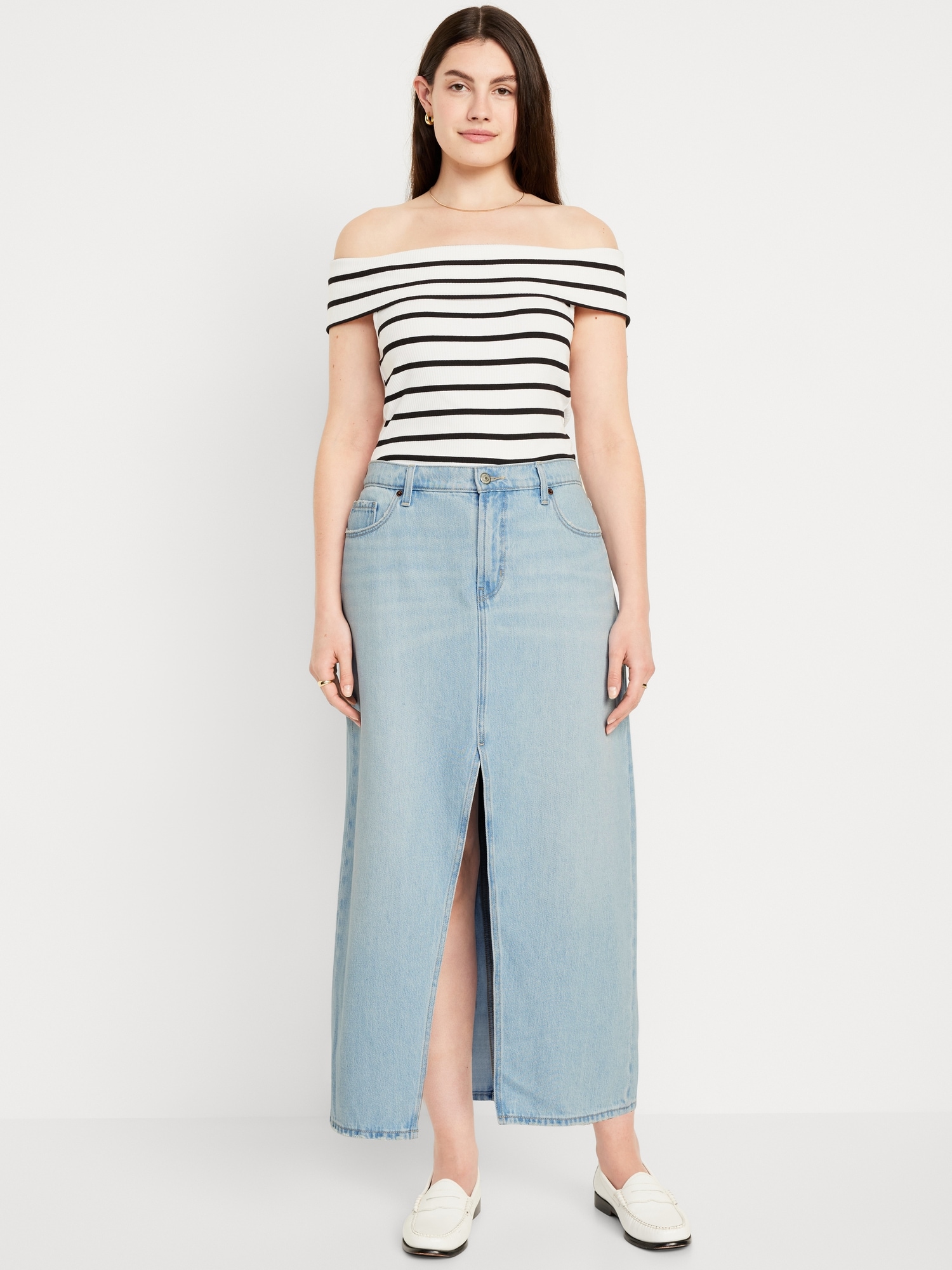 Mid-Rise Jean Maxi Skirt