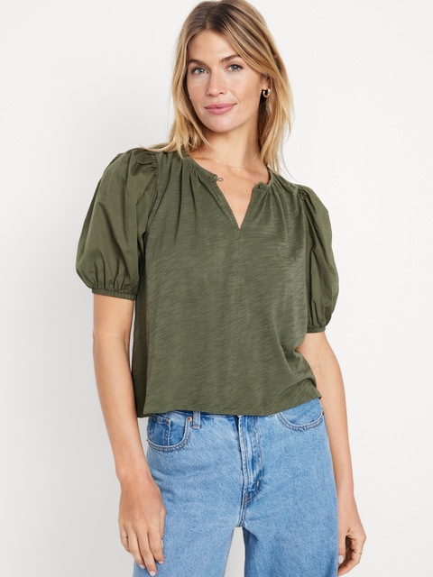 Haut en tricot flammé à manches bouffantes
