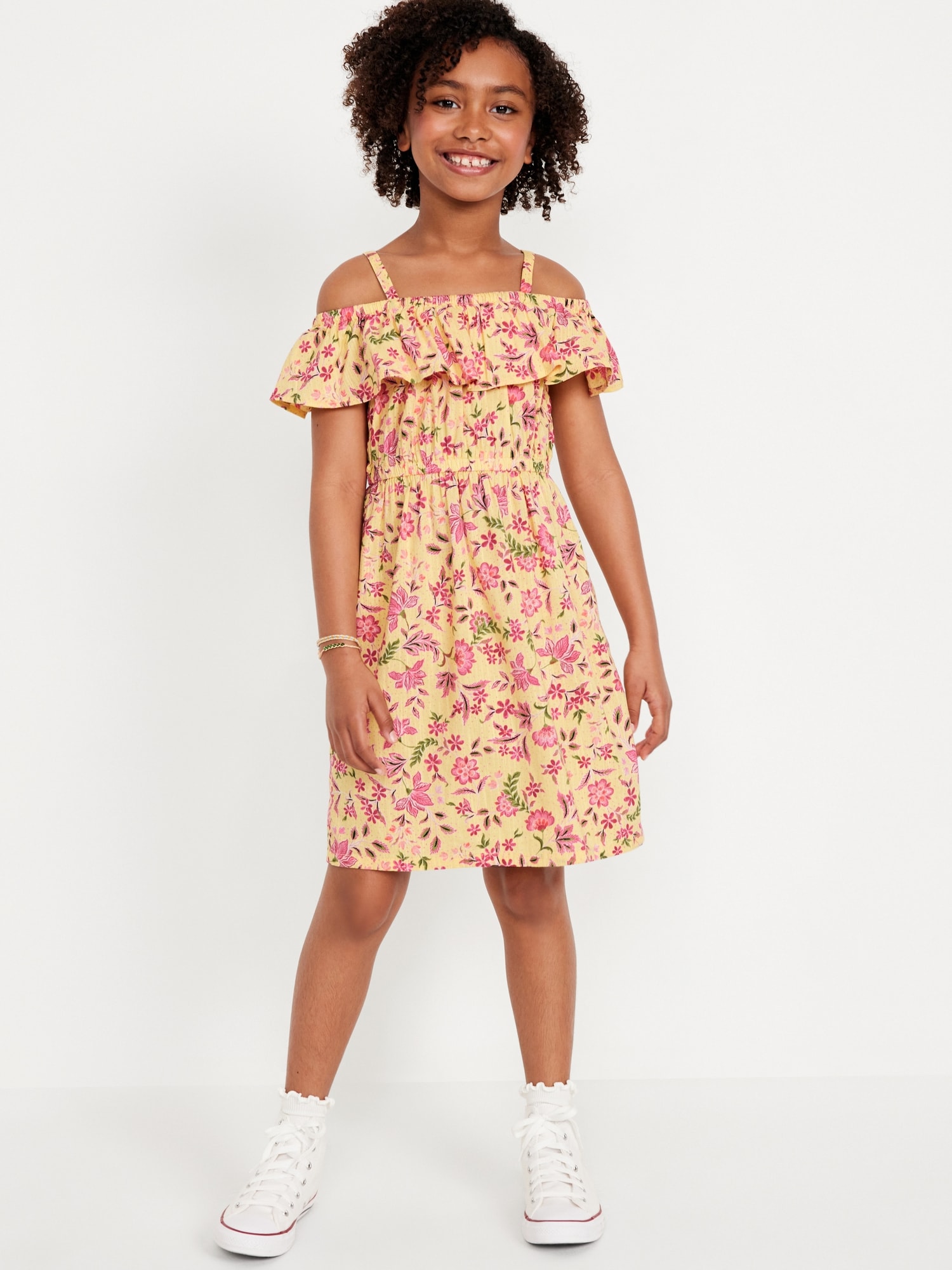 Printed Off-Shoulder Ruffle-Trim Dress for Girls