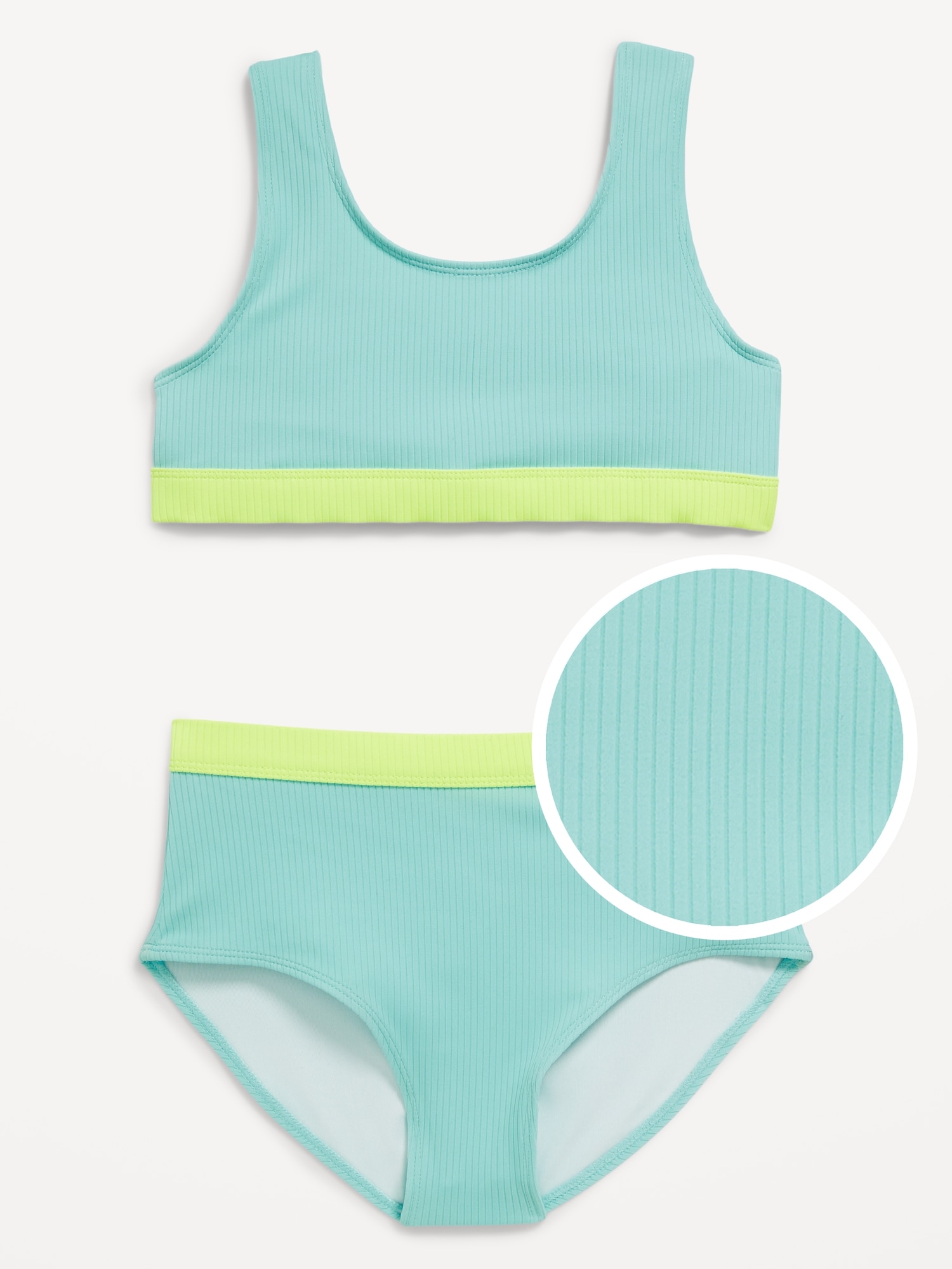 Ribbed Color-Block Bikini Swim Set for Girls