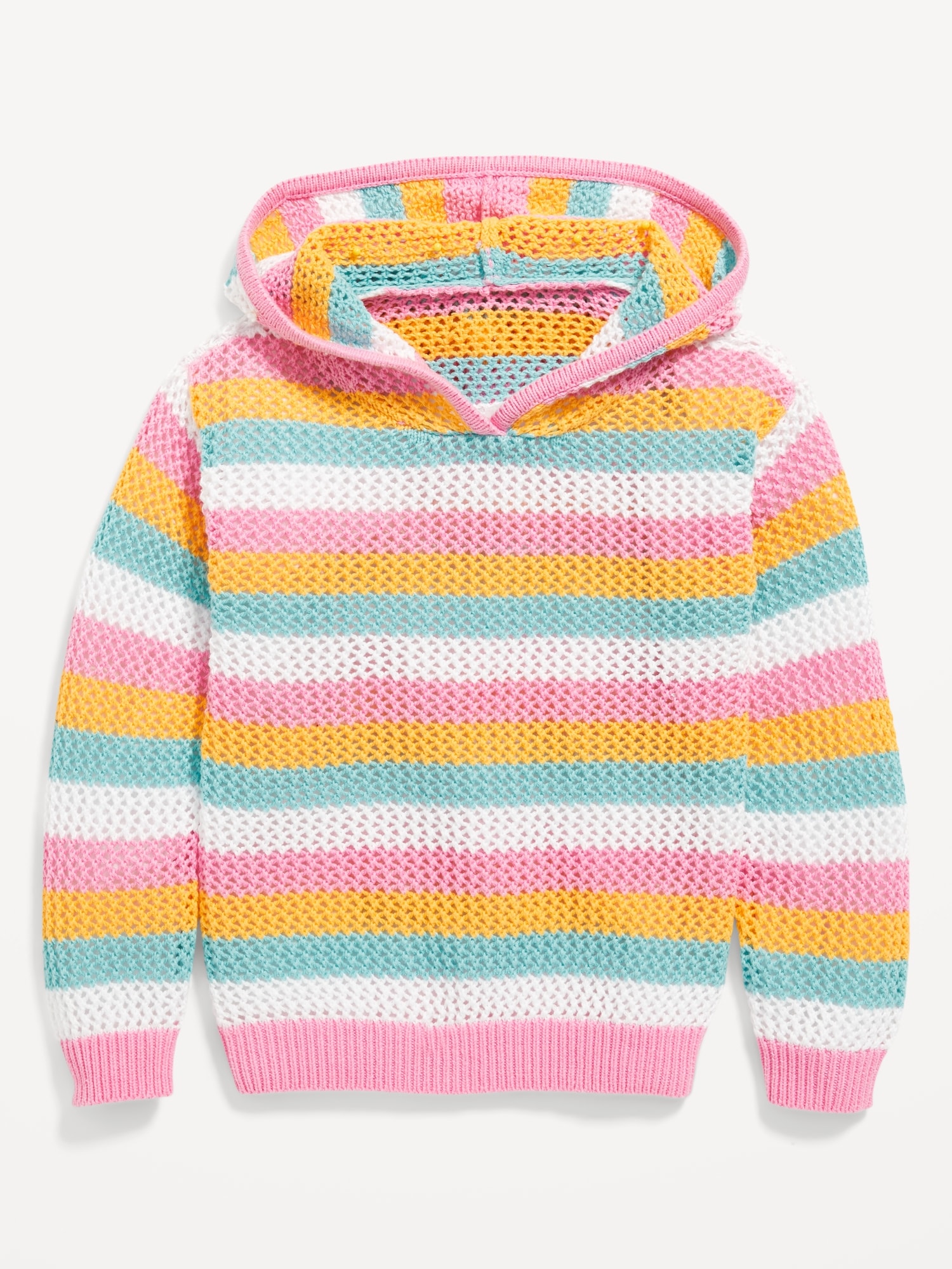 Crochet-Knit Pullover Hoodie for Toddler Girls