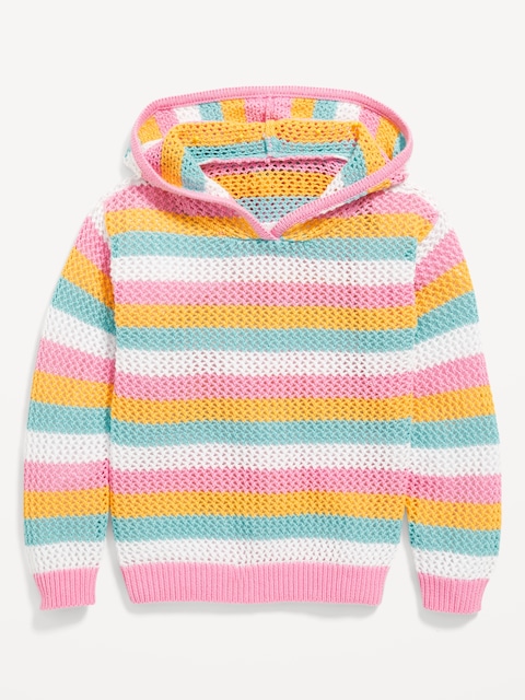Crochet-Knit Pullover Hoodie for Toddler Girls