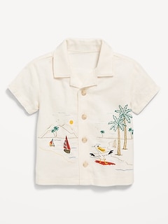Chemise de vacances à manches courtes en mélange de lin à imprimé pour Bébé