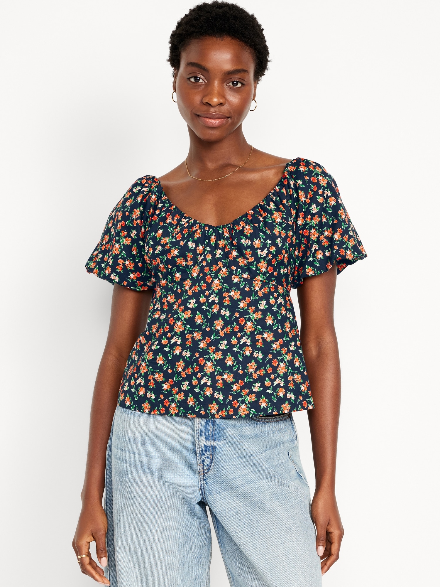 Waist-Defined V-Neck Top