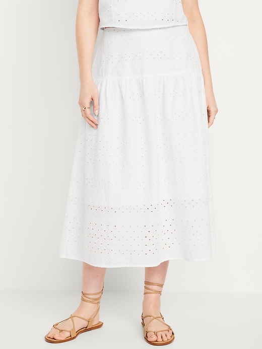 Image number 4 showing, Dropped-Waist Eyelet Midi Skirt