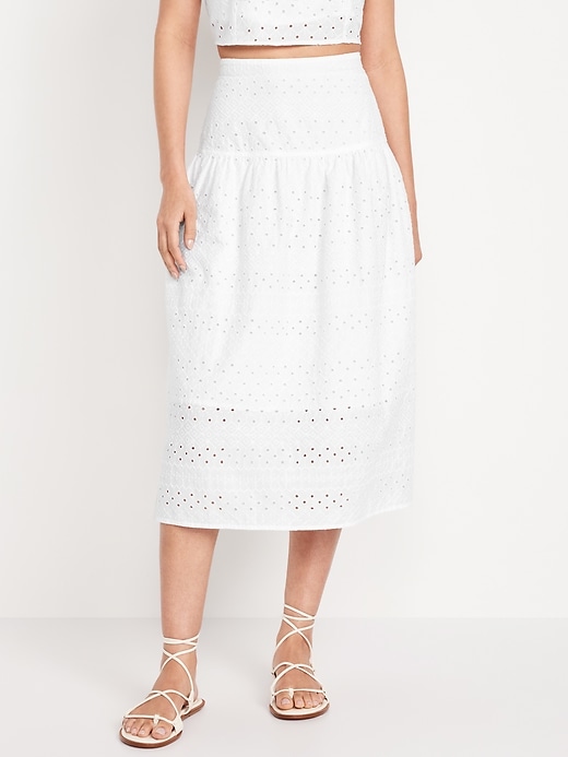 Image number 1 showing, Dropped-Waist Eyelet Midi Skirt