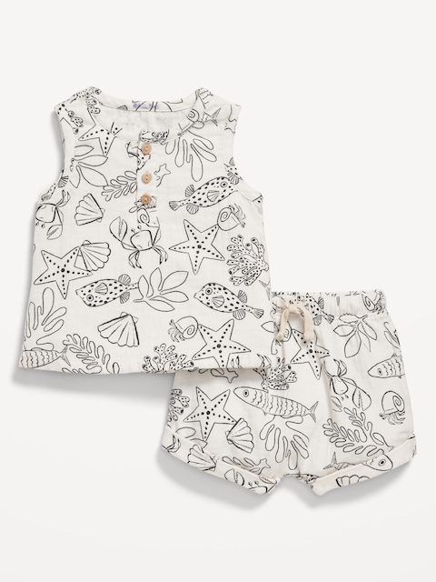 Unisex Double-Weave Tank Top and Shorts Set for Baby