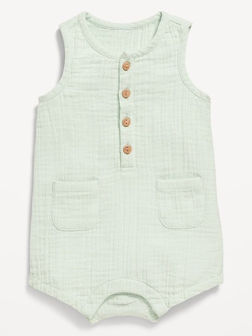 Image number 1 showing, Unisex Sleeveless Henley One-Piece Romper for Baby