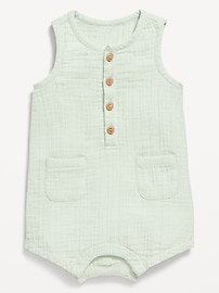 Image number 1 showing, Unisex Sleeveless Henley One-Piece Romper for Baby