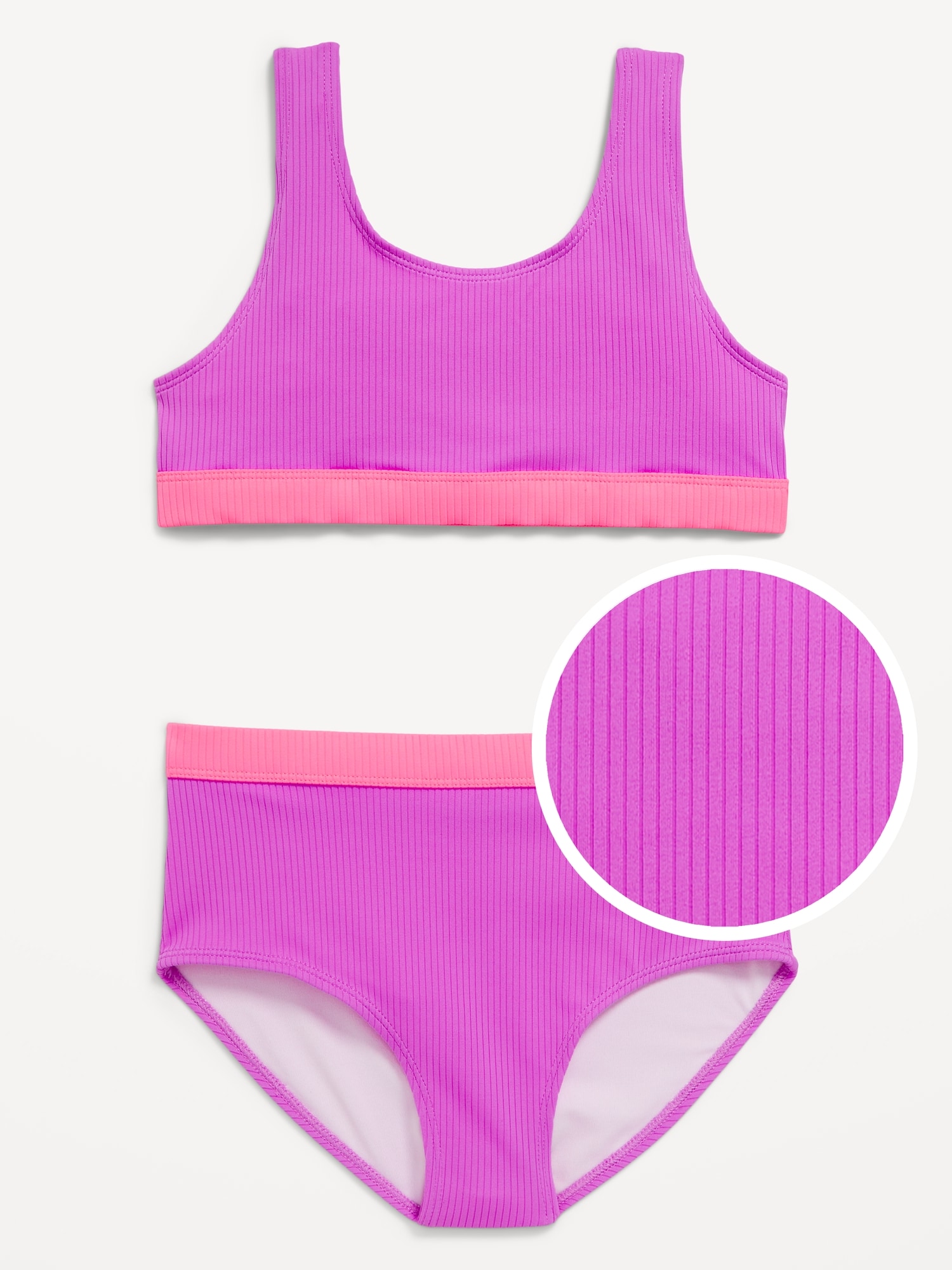 Ribbed Color-Block Bikini Swim Set for Girls