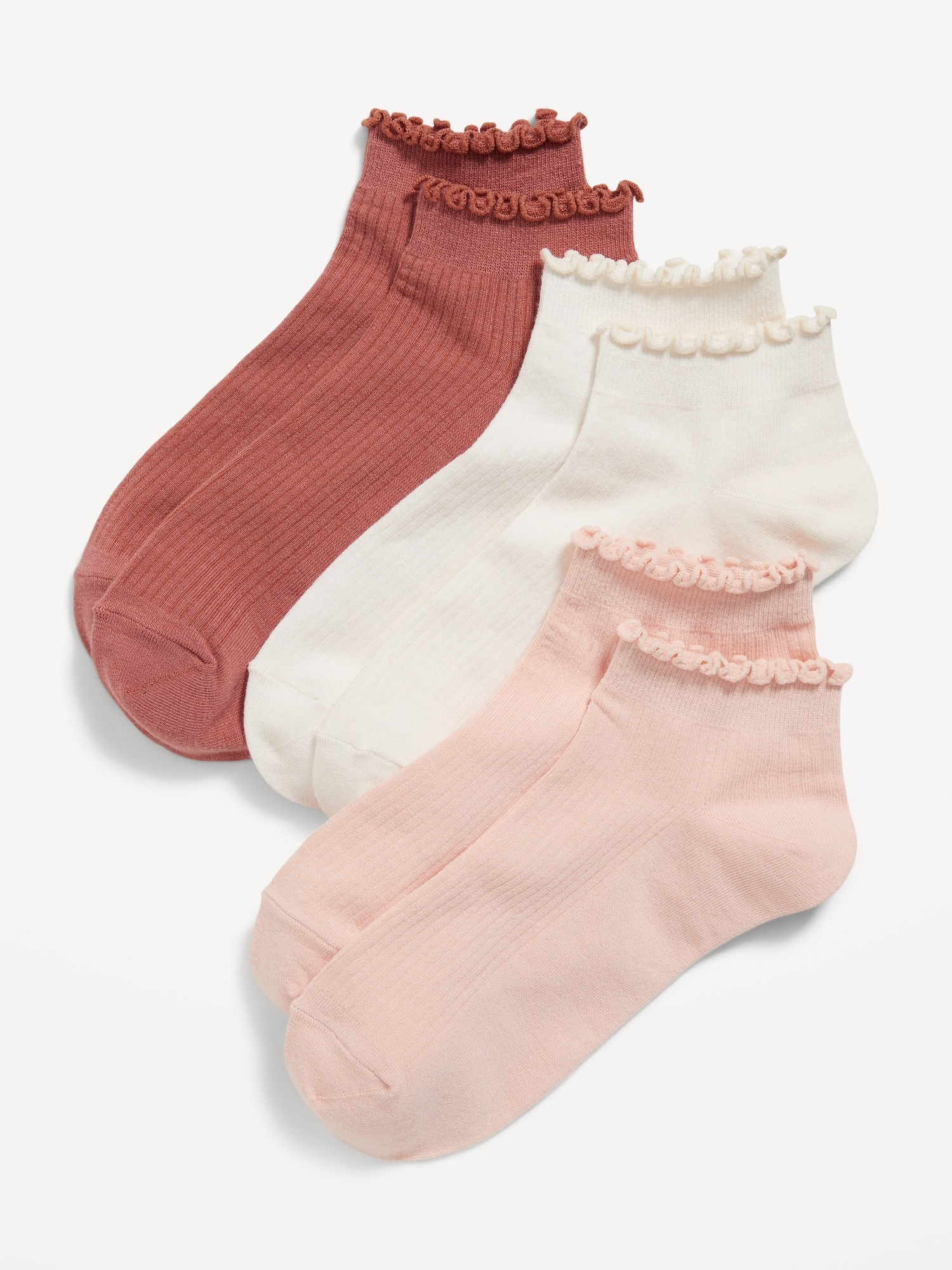 Ruffle Ankle Quarter Crew Sock 3-Pack