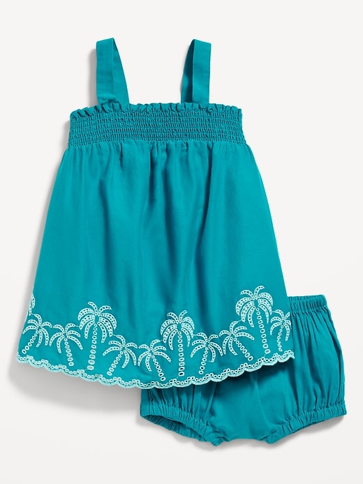 View large product image 1 of 3. Sleeveless Smocked Embroidered Top and Bloomer Shorts Set for Baby