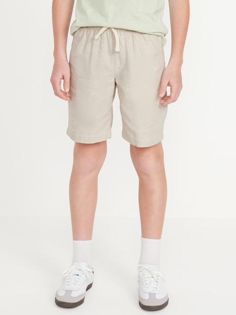 Knee Length Linen-Blend Shorts for Boys - Light Beige