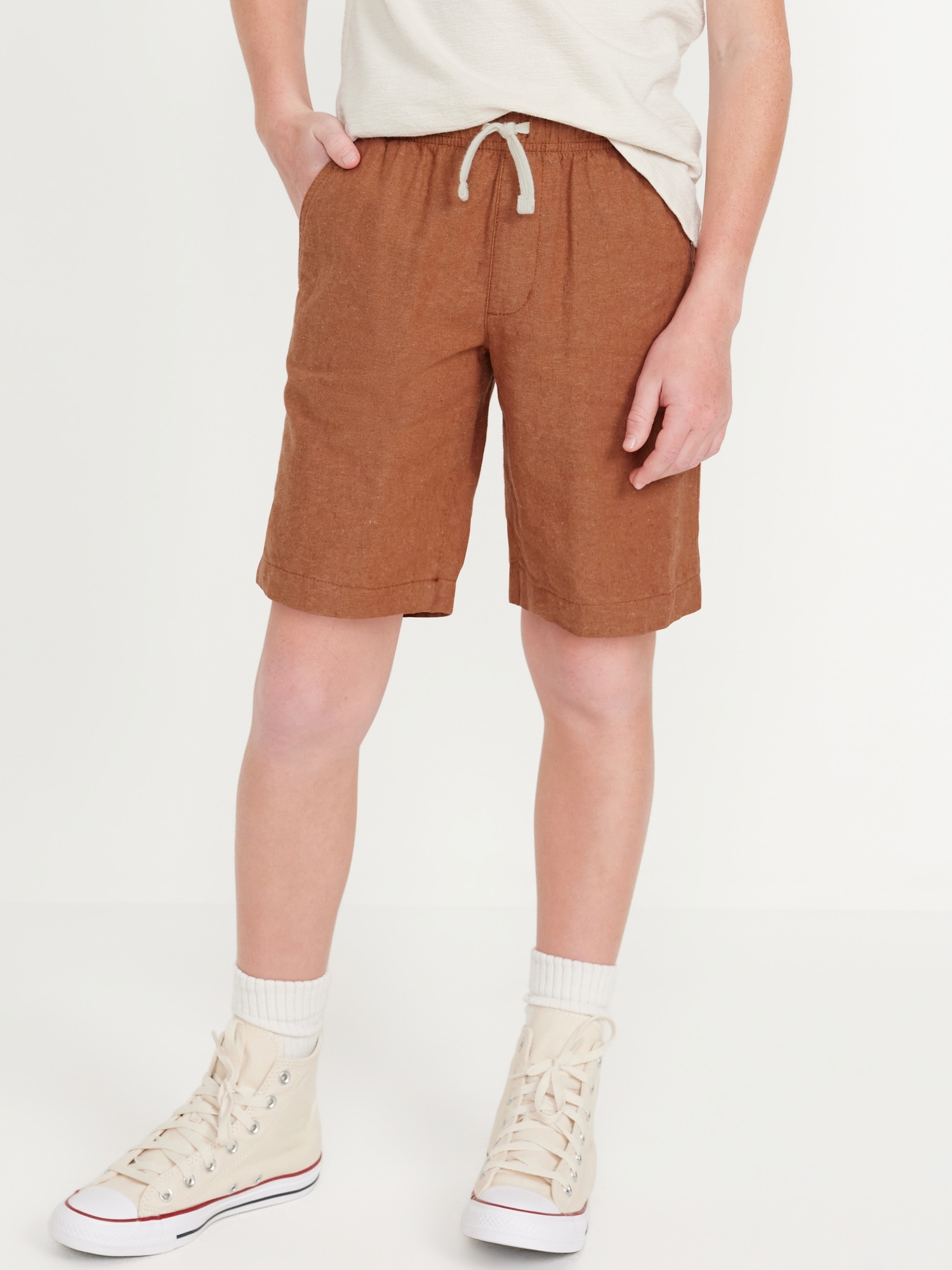 Knee Length Linen-Blend Shorts for Boys