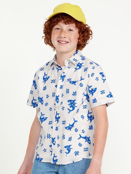 View large product image 1 of 4. Short-Sleeve Printed Poplin Shirt for Boys