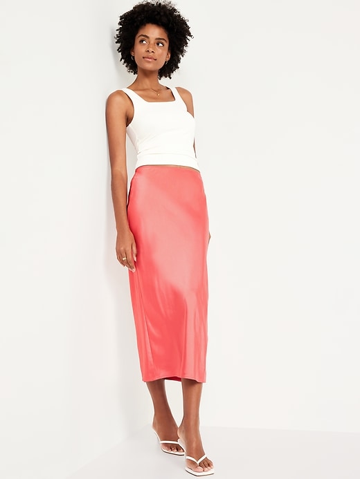 値下げしました　新品satin midi skirt High-Waisted Satin Midi Slip Skirt | Old Navy