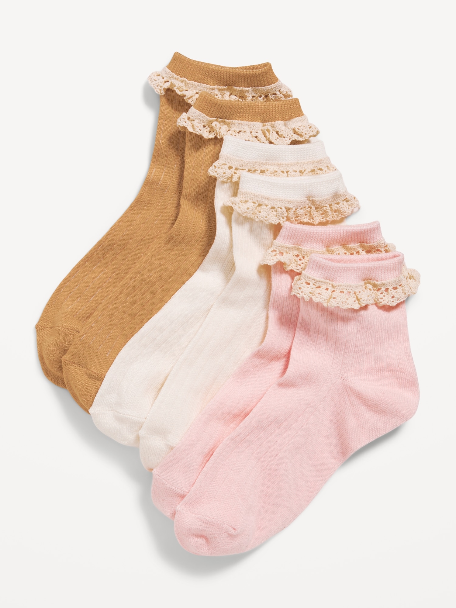 Ruffle-Trim Quarter-Crew Socks 3-Pack for Girls