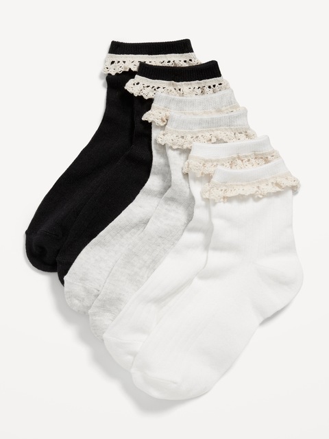 Ruffle-Trim Quarter-Crew Socks 3-Pack for Girls