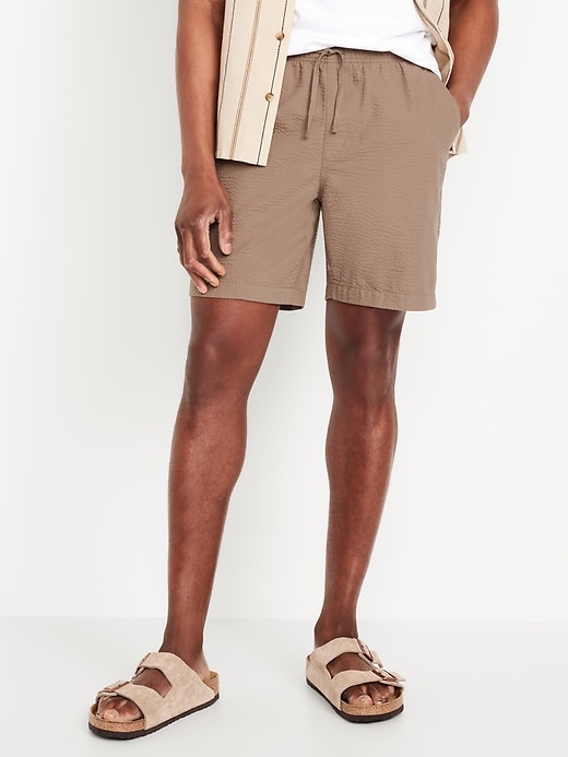 View large product image 1 of 3. Seersucker Jogger Shorts -- 7-inch inseam