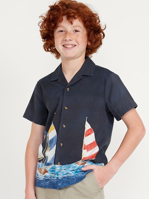 Voir une image plus grande du produit 1 de 3. Chemise de vacances à manches courtes à imprimé assorti pour Garçon