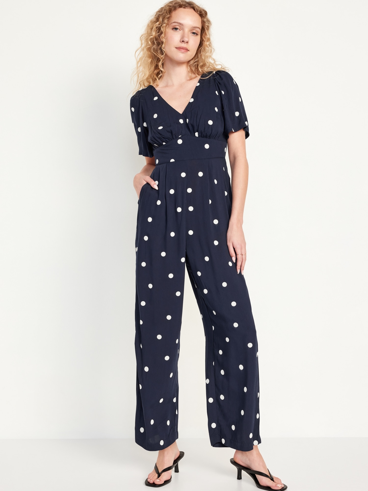 Waist-Defined Puff-Sleeve Jumpsuit