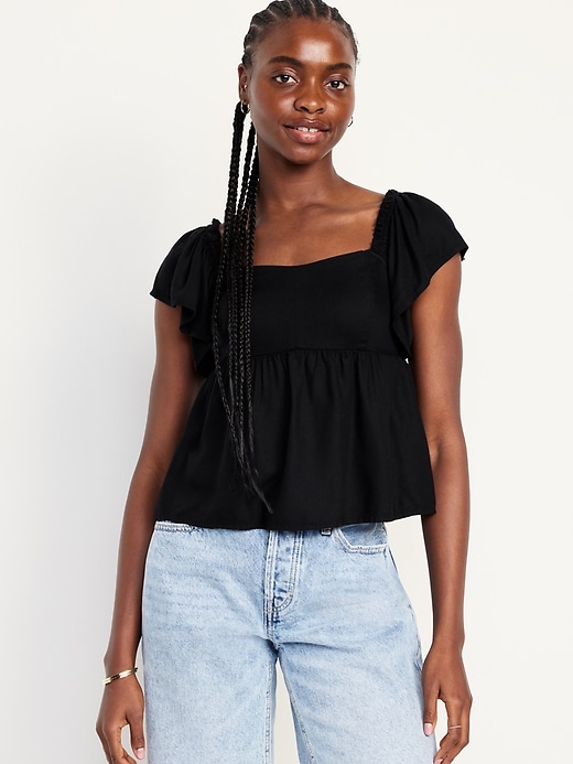 Image number 1 showing, Flutter-Sleeve Crepe Top