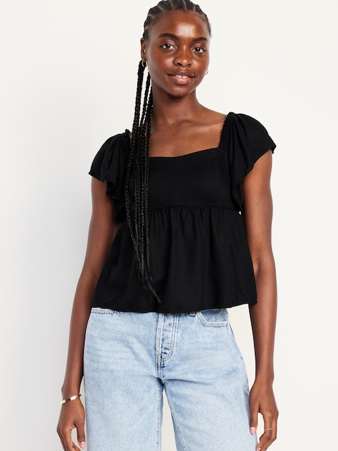 Flutter-Sleeve Crepe Top - Black Jack