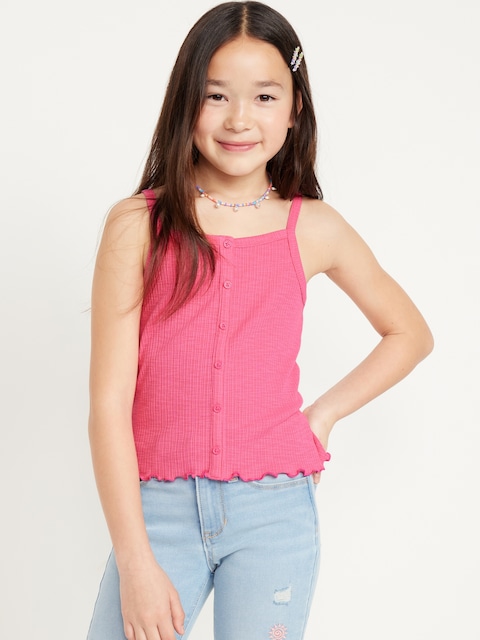Fitted Button-Front Tank Top for Girls