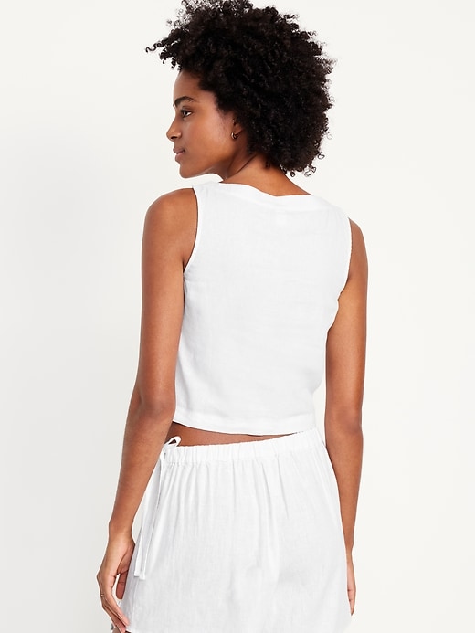 Image number 2 showing, Sleeveless Linen-Blend Crop Top