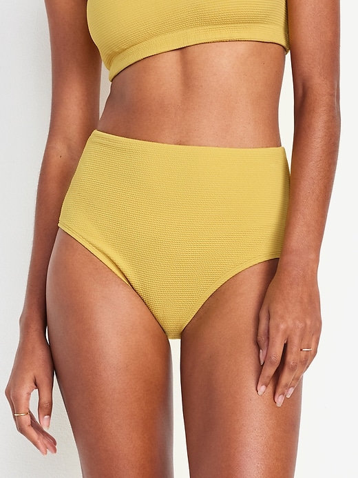 Image number 1 showing, High-Waisted French-Cut Puckered Bikini Swim Bottoms