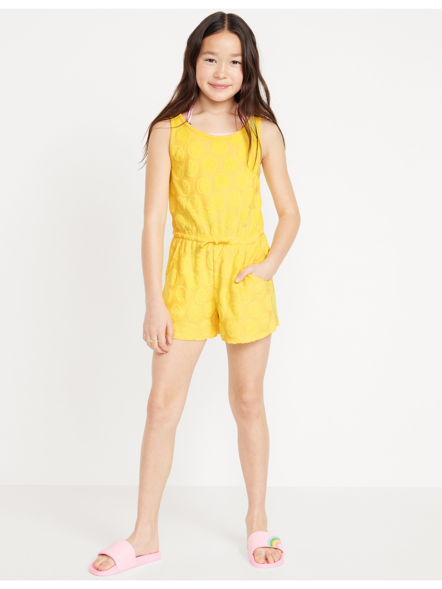 Sleeveless Terry Cinched-Waist Romper for Girls