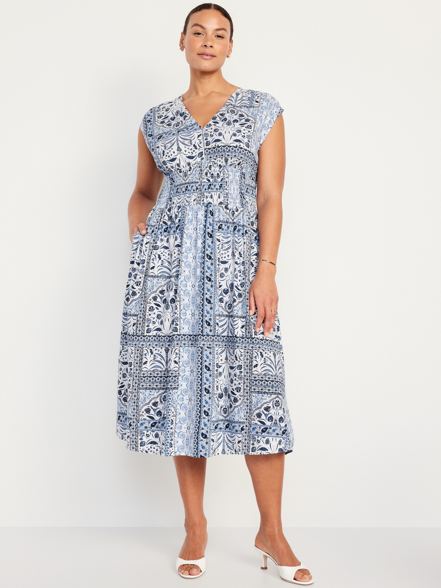 Waist-Defined Midi Dress | Old Navy