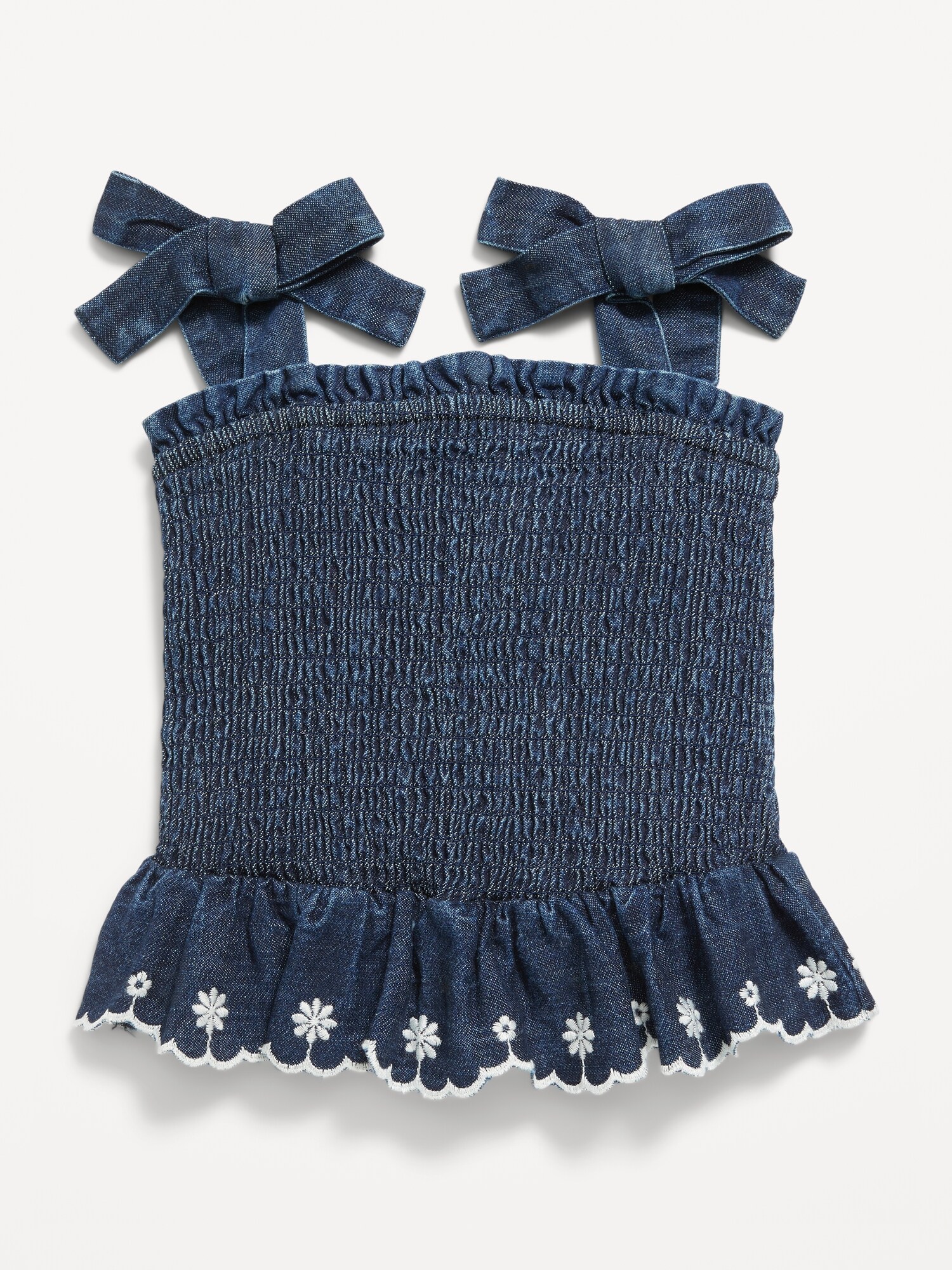 Haut sans manches en denim smocké à boucle pour Toute-petite fille