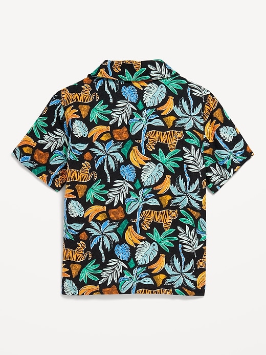 Voir une image plus grande du produit 2 de 3. Chemise de vacances en mélange de lin à motif et manches courtes pour tout-petit garçon