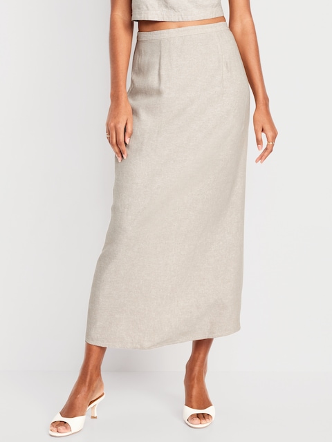 Jupe longue en mélange de lin pour Femme