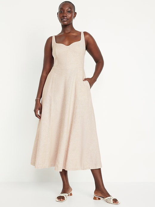 Image number 4 showing, Fit & Flare Linen-Blend Midi Dress