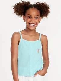 Image number 1 showing, Fitted Button-Front Embroidered Graphic Tank Top for Girls