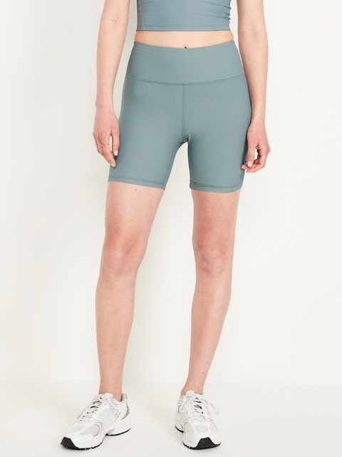 High-Waisted PowerSoft Ribbed Biker Shorts -- 6-inch inseam