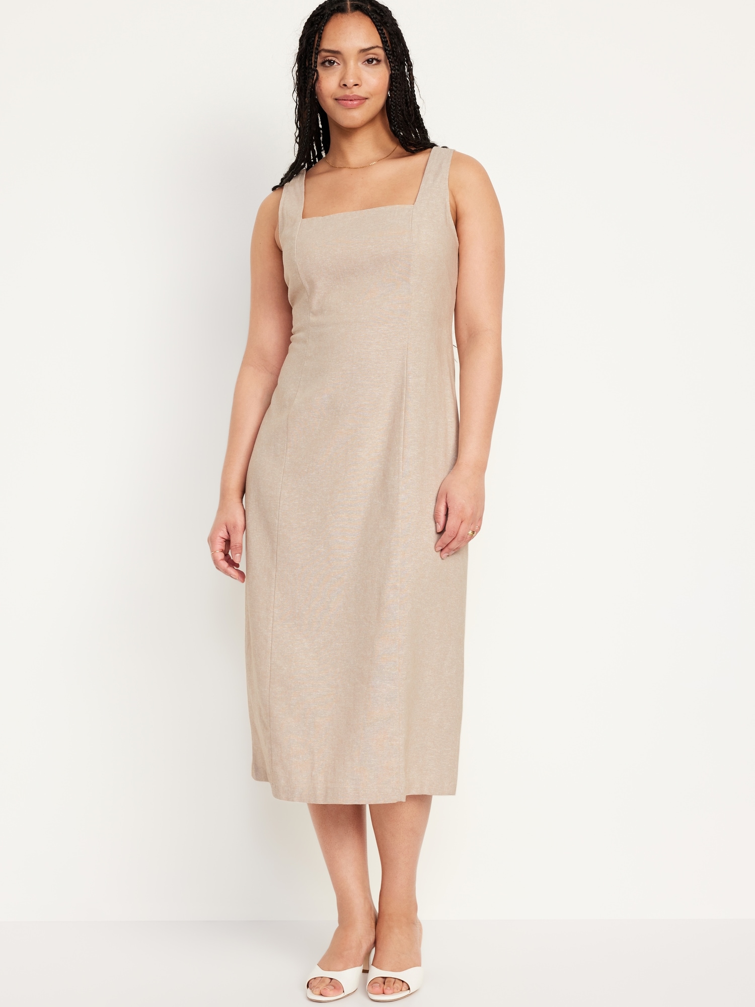 Sleeveless Linen-Blend Midi Dress