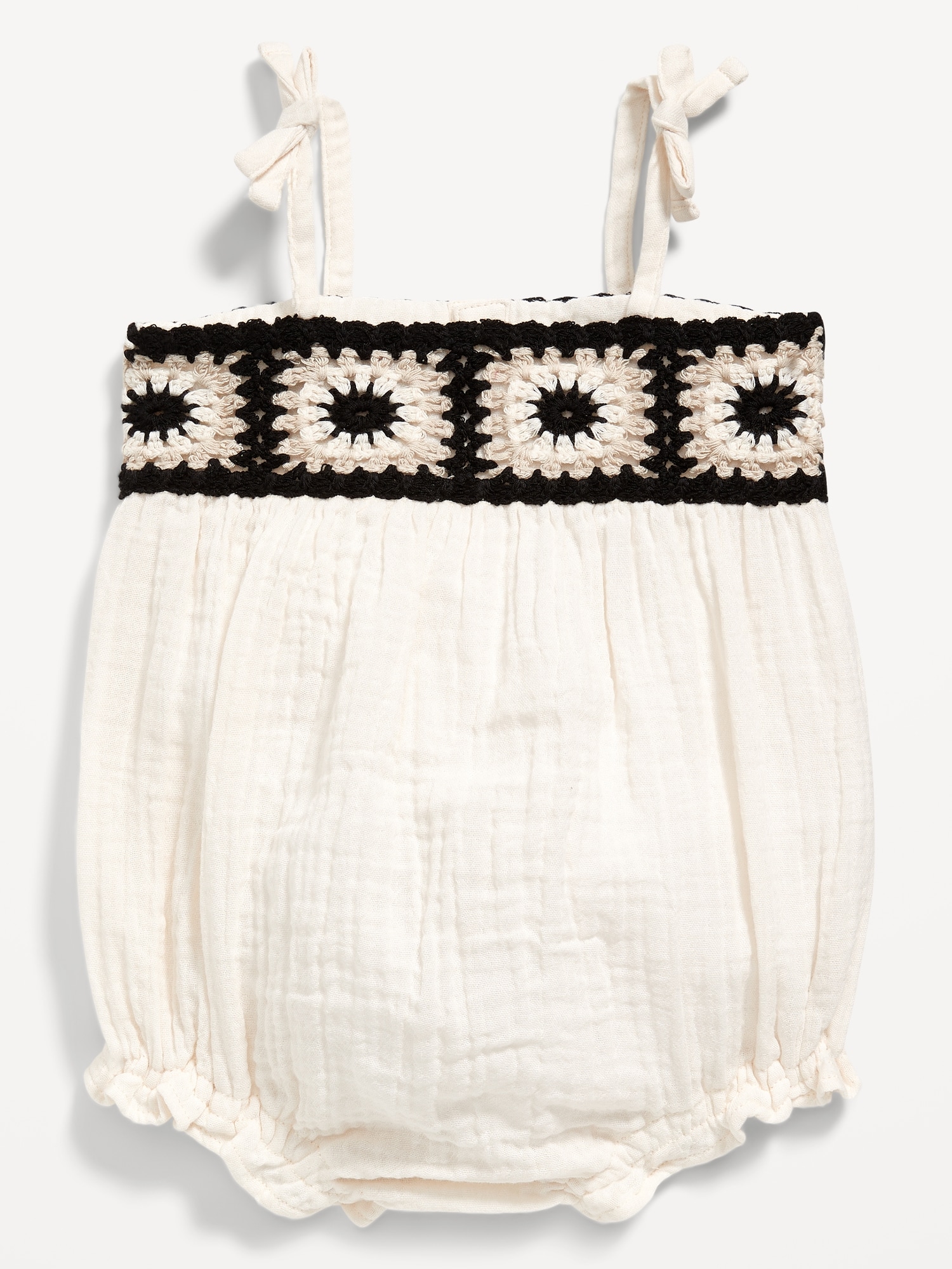 Sleeveless Crochet-Trim One-Piece Romper for Baby