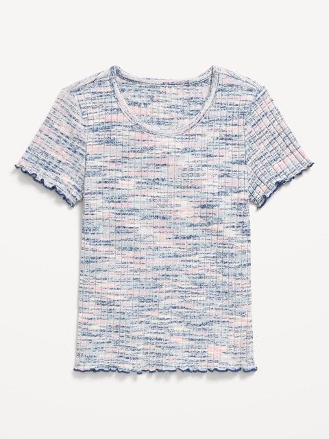 Haut en tricot côtelé à manches courtes et ourlet ondulé pour Fille
