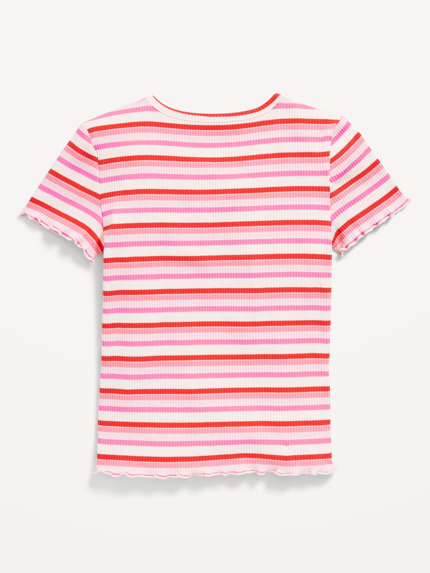 Short-Sleeve Keyhole Lettuce-Edge Top for Girls